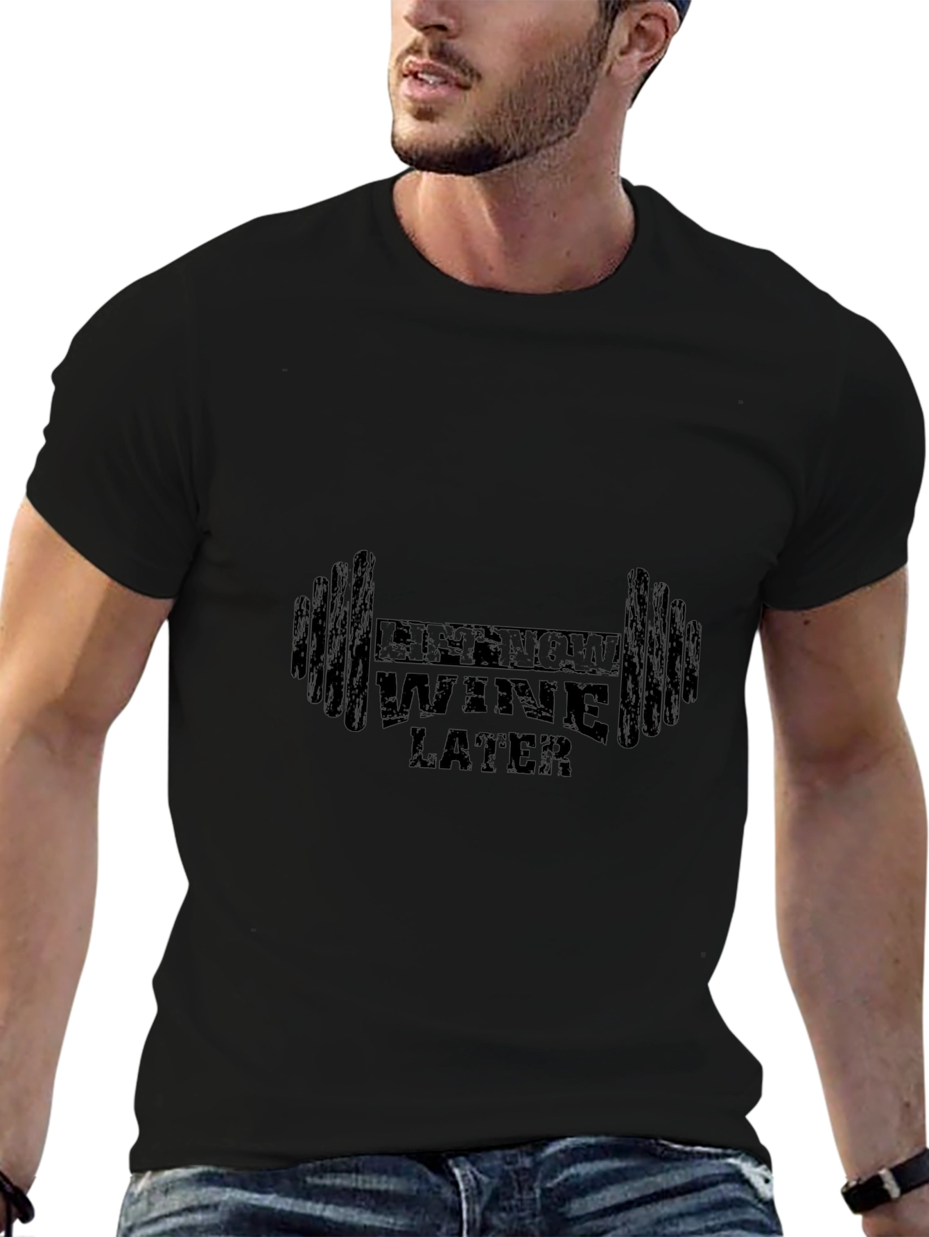 Lift Now Wine Later Mens Black T-Shirt