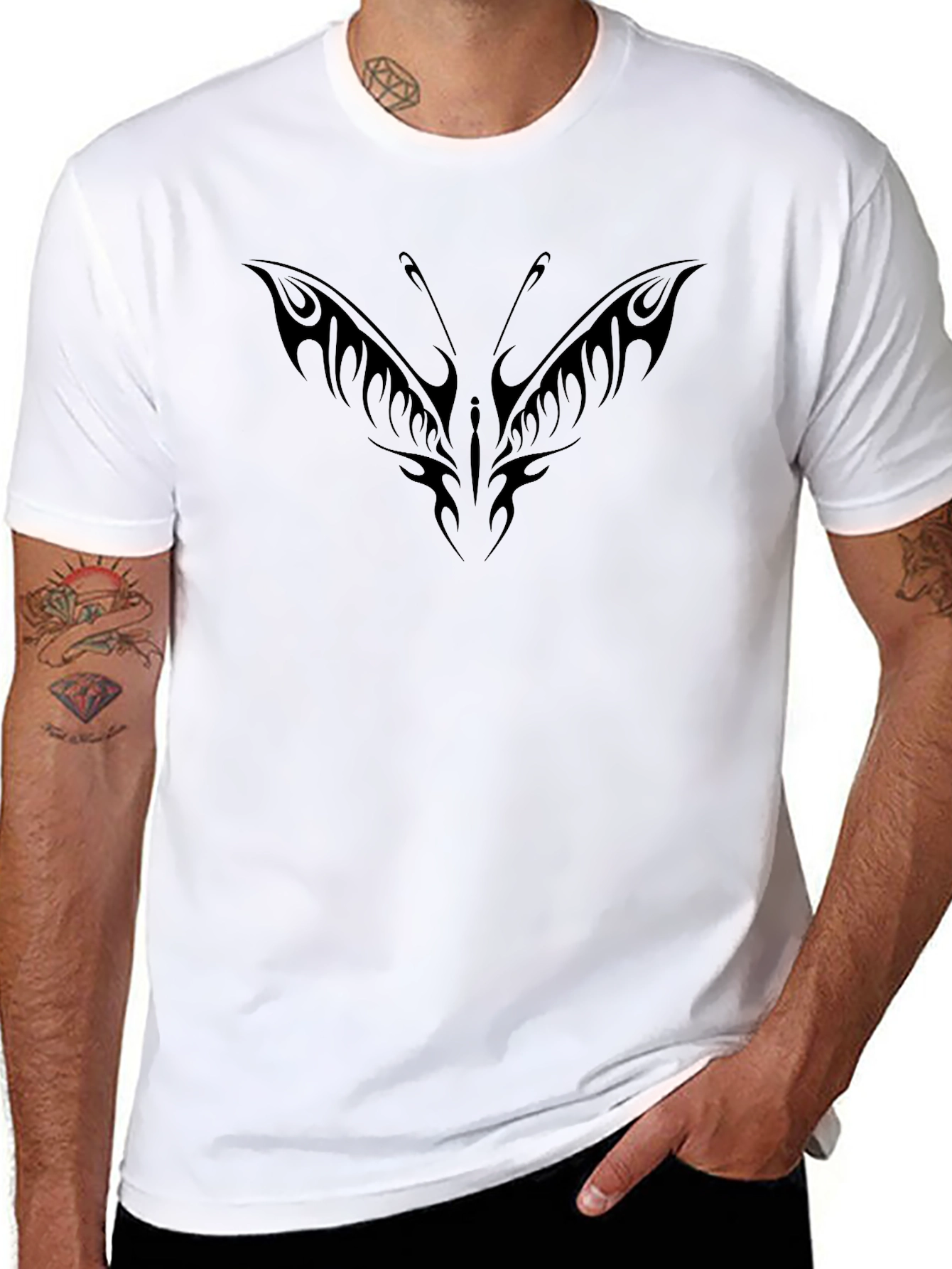 Tribal Butterfly Graphic Black T-Shirt