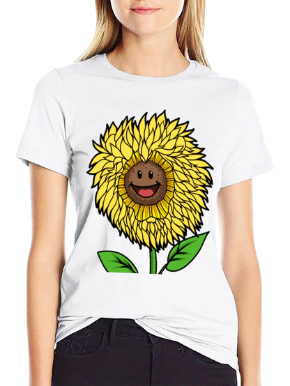 Smiling Sunflower Graphic Tee - Black Cotton Blend