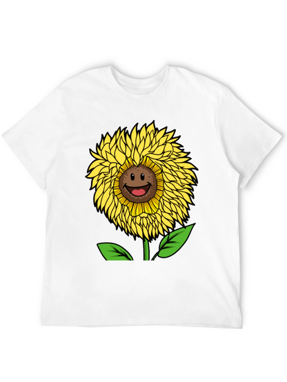 Smiling Sunflower Graphic Tee - Black Cotton Blend
