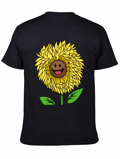 Smiling Sunflower Graphic Tee - Black Cotton Blend