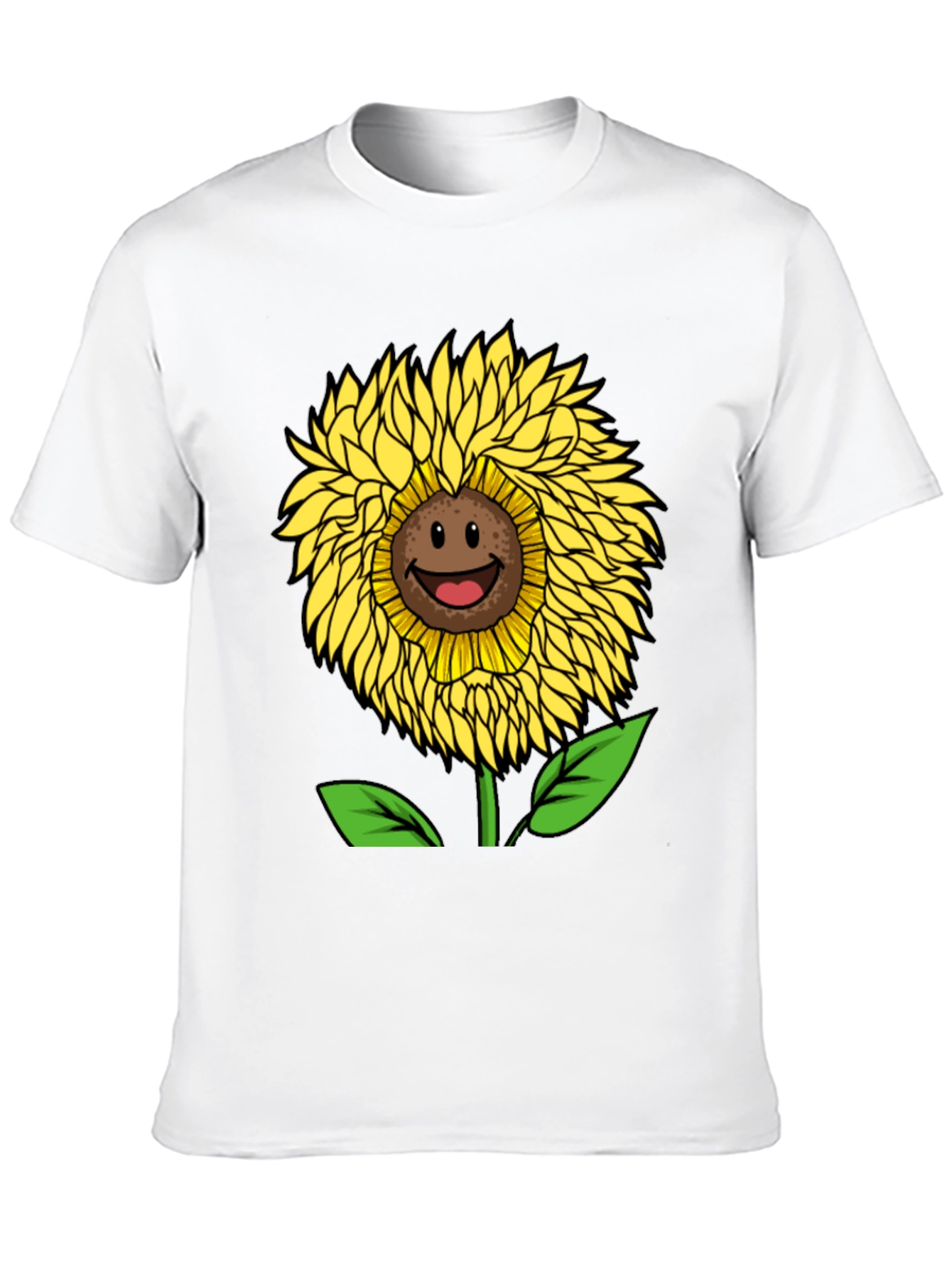 Smiling Sunflower Graphic Tee - Black Cotton Blend