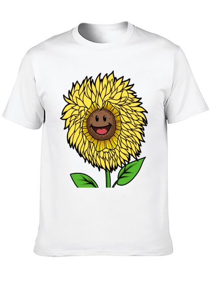 Smiling Sunflower Graphic Tee - Black Cotton Blend