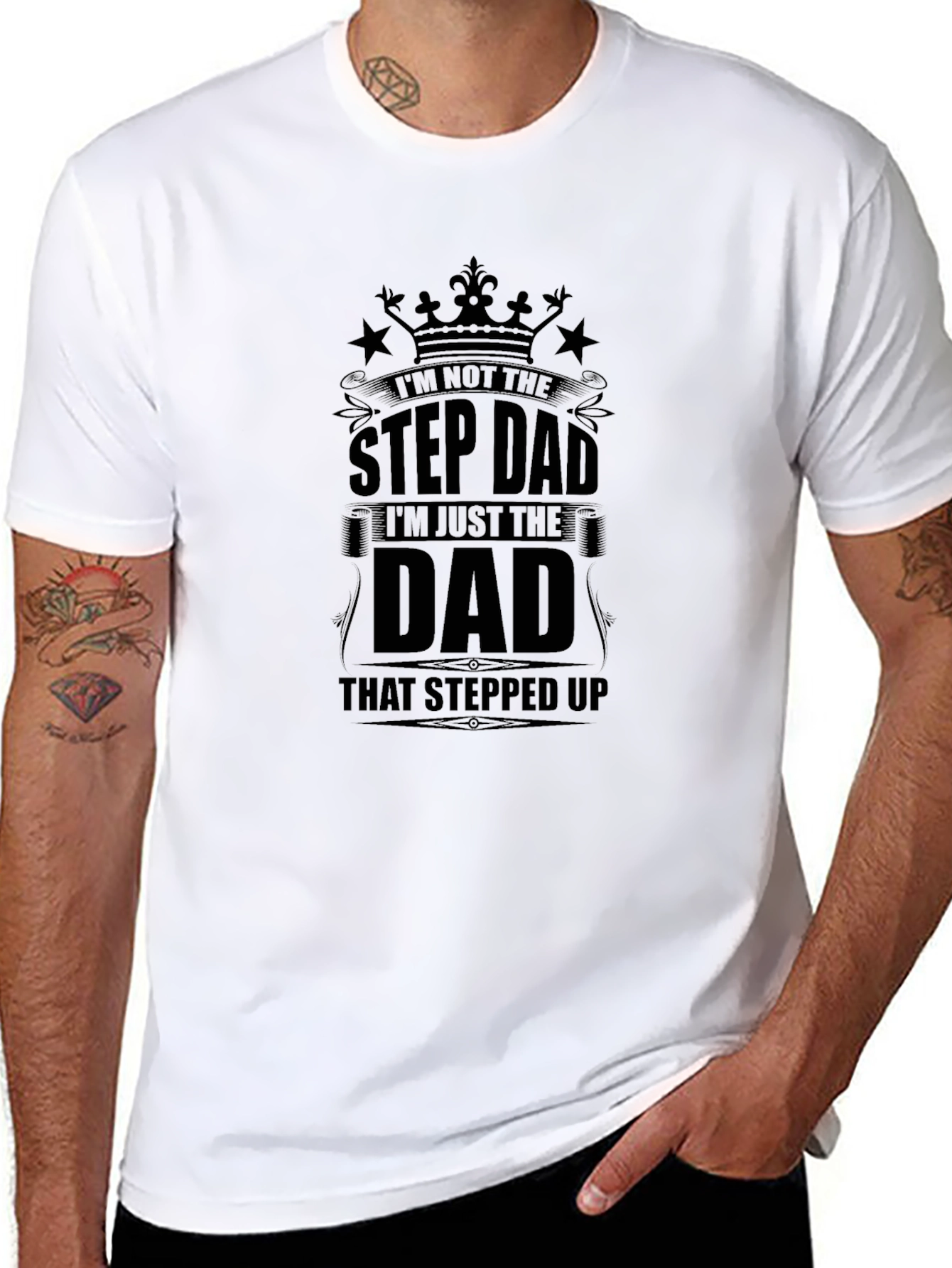 Step Dad Stepped Up Dad Black T-Shirt