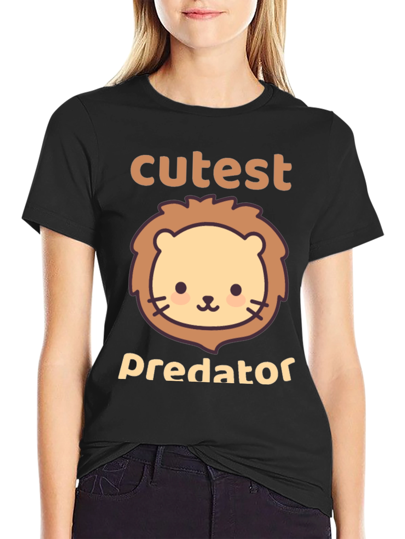 Cutest Predator Lion Graphic Tee - Black