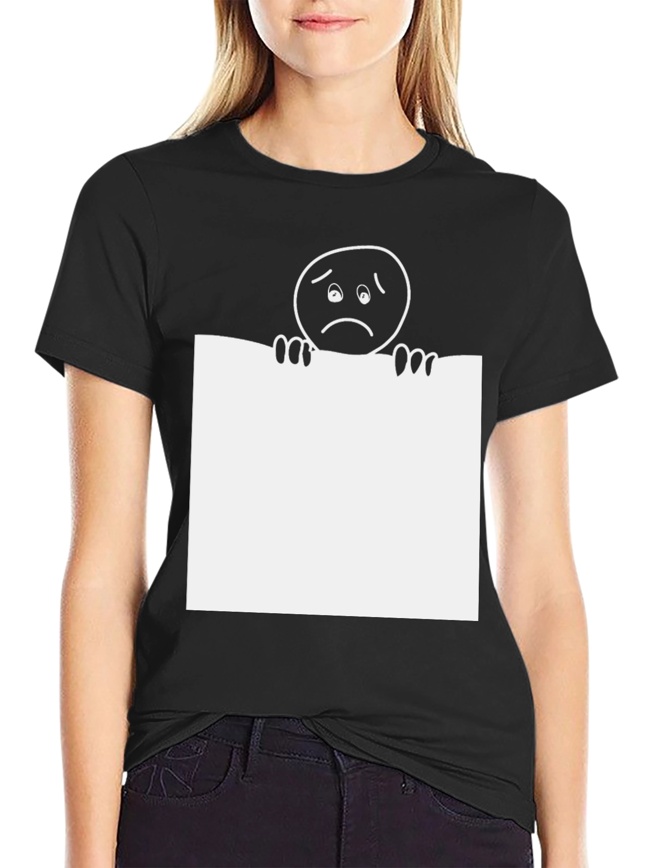 Sad Emoji Graphic Tee - Classic Black