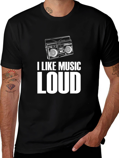 I Like Music Loud Black Graphic T-Shirt