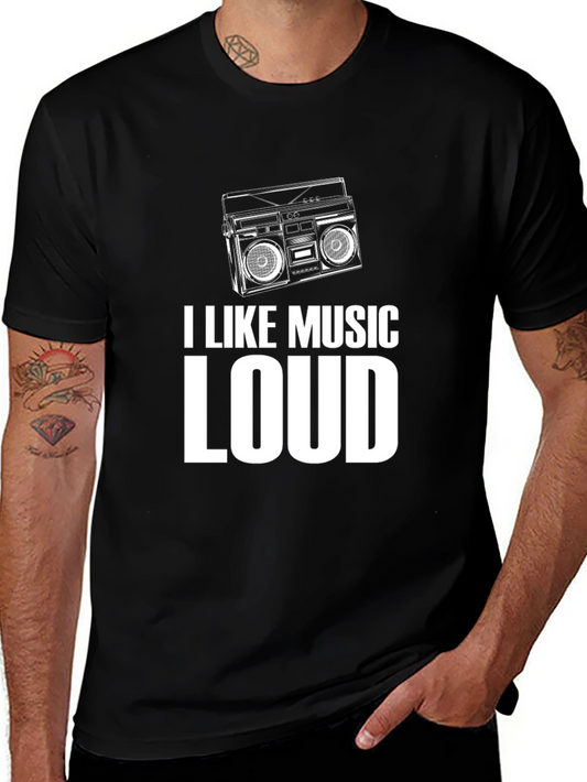 I Like Music Loud Black Graphic T-Shirt