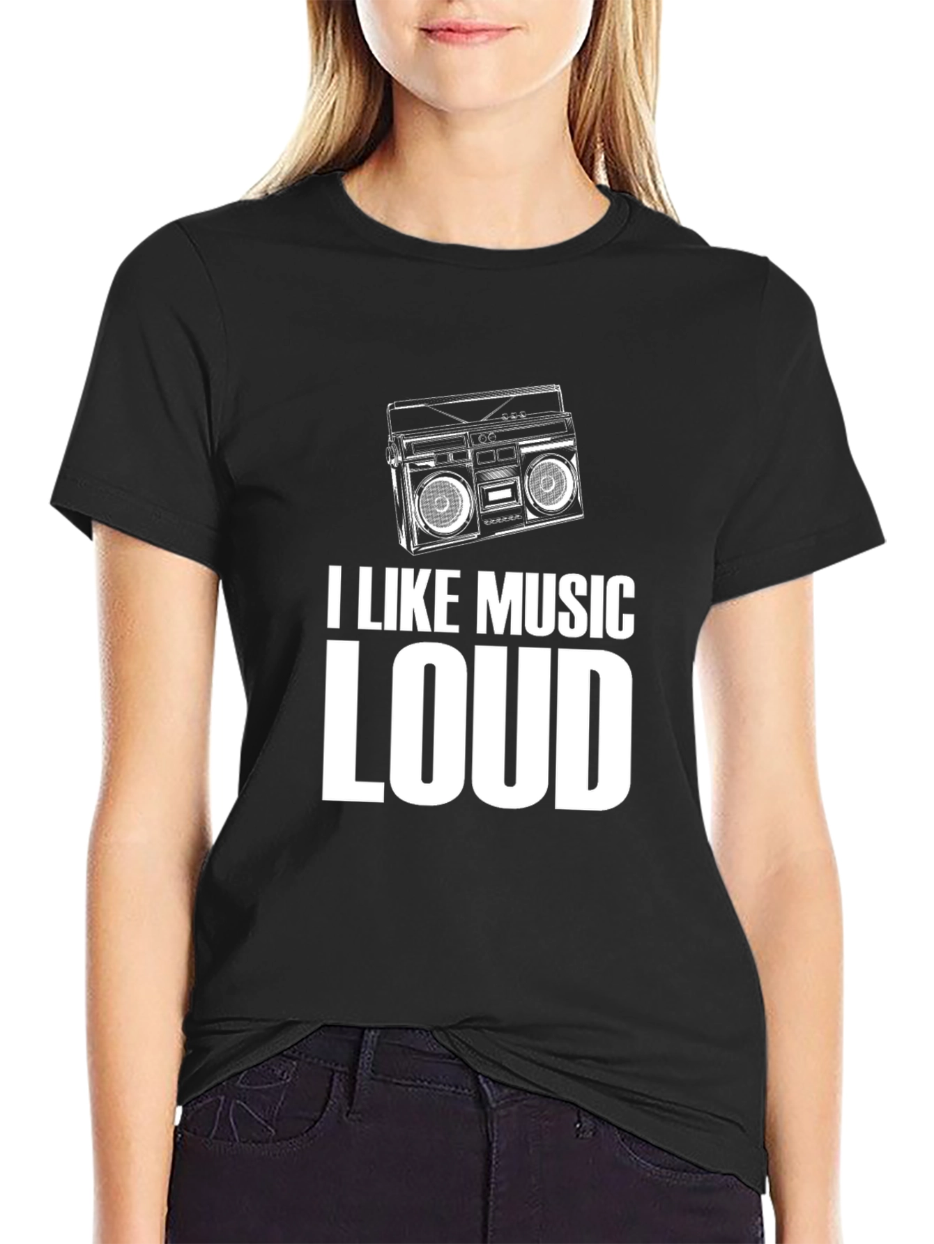I Like Music Loud Black Graphic T-Shirt