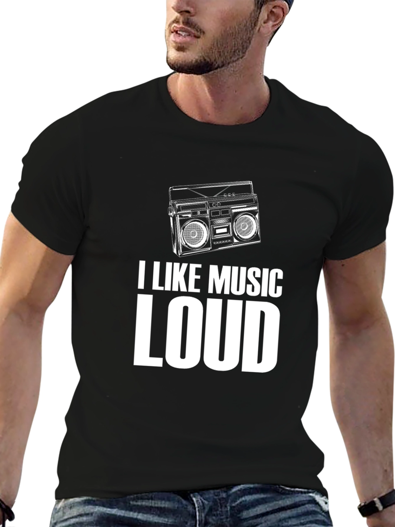 I Like Music Loud Black Graphic T-Shirt