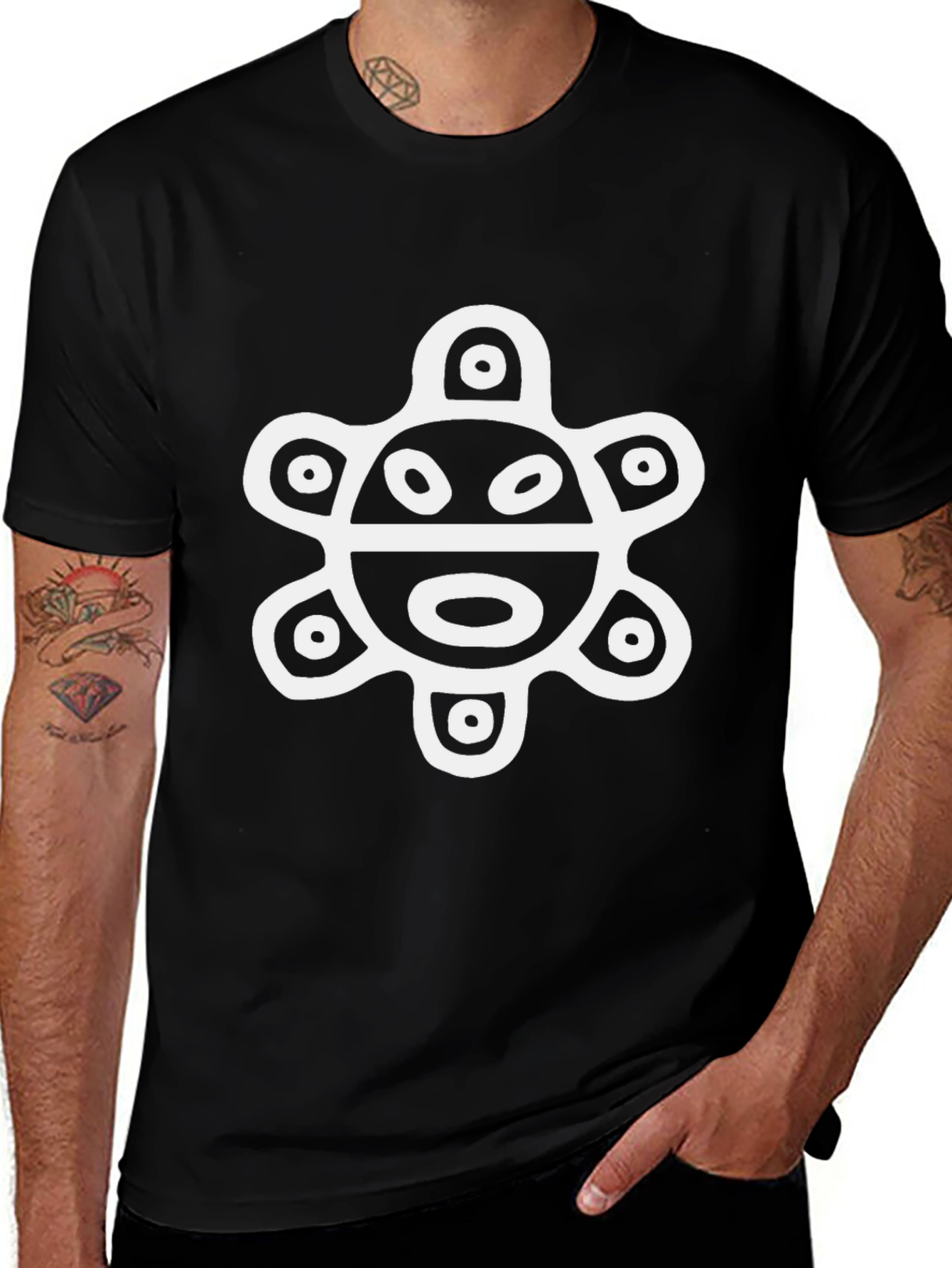 Black T-Shirt with Ancient Turtle Design