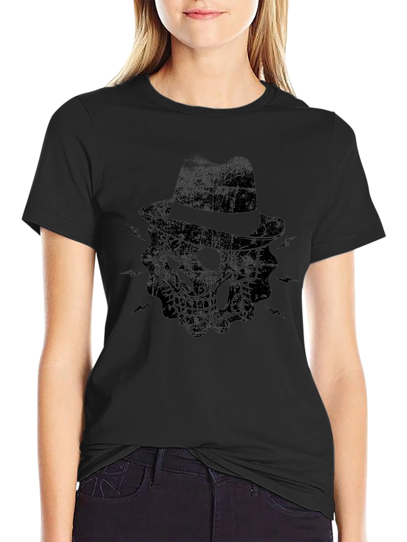 Skull Fedora Black T-Shirt
