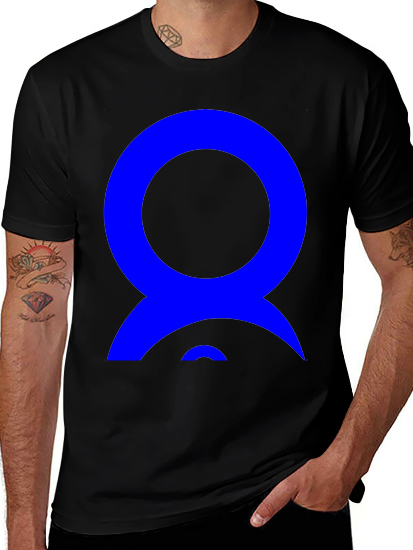 Abstract Blue Design on Black T-Shirt