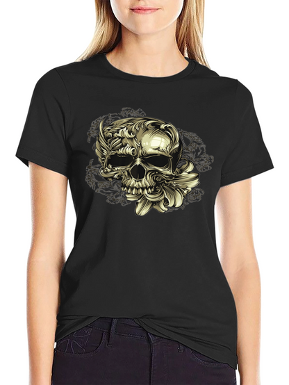 Floral Skull Graphic Tee - Dark Style