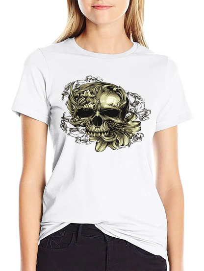 Floral Skull Graphic Tee - Dark Style