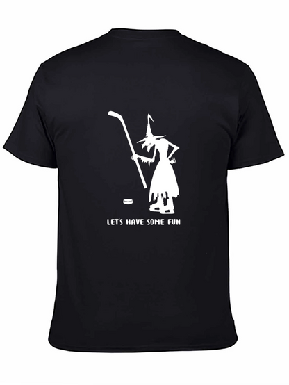 Witch Hockey Fun T-Shirt - Black Cotton Blend