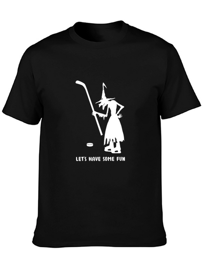 Witch Hockey Fun T-Shirt - Black Cotton Blend