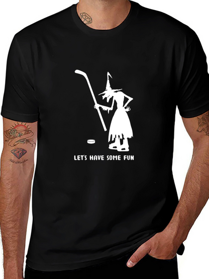 Witch Hockey Fun T-Shirt - Black Cotton Blend