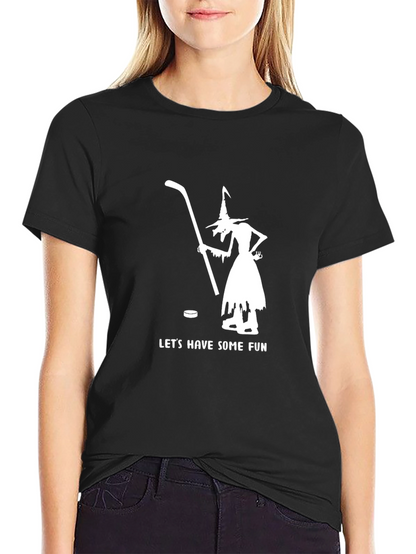 Witch Hockey Fun T-Shirt - Black Cotton Blend