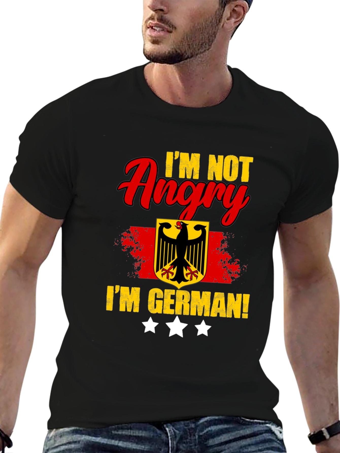 Im Not Angry Im German! Black T-Shirt