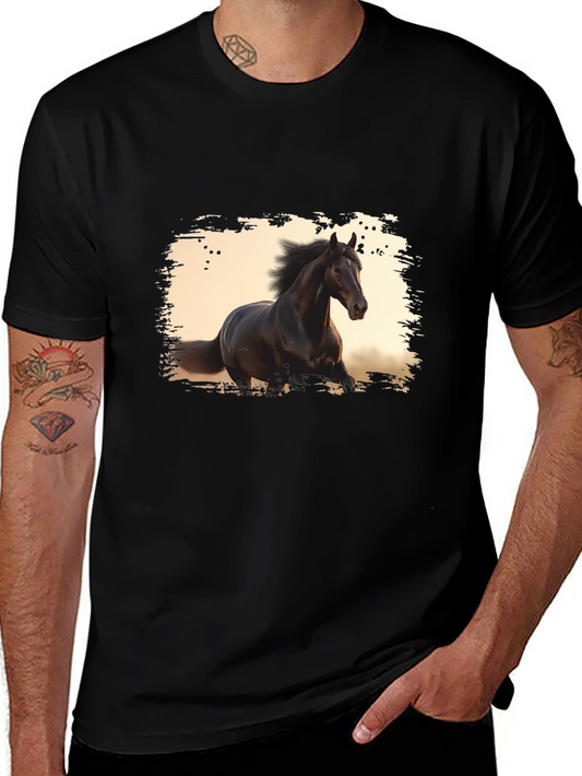 Black Horse Graphic Tee - Stylish Mens T-Shirt