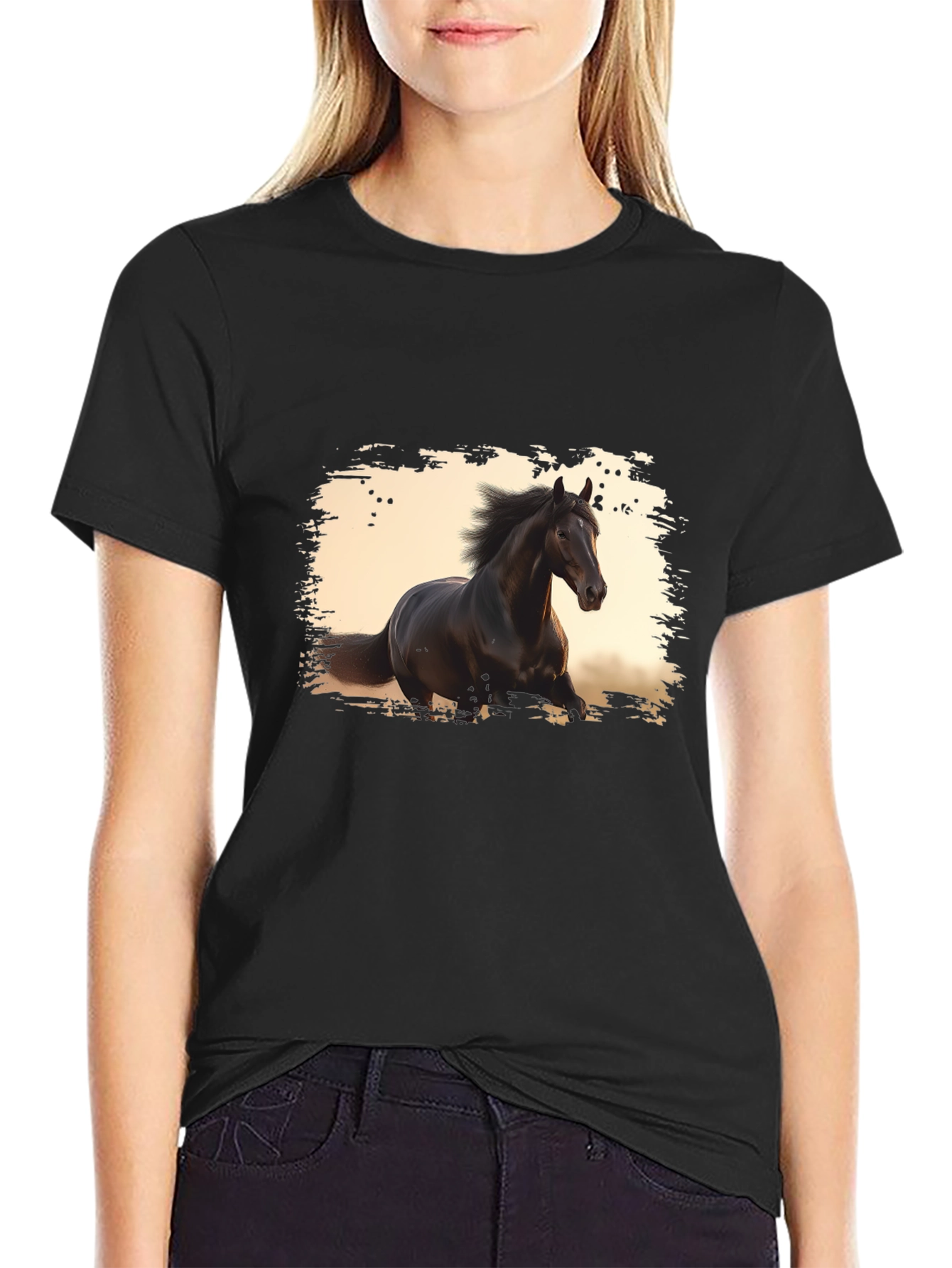 Black Horse Graphic Tee - Stylish Mens T-Shirt