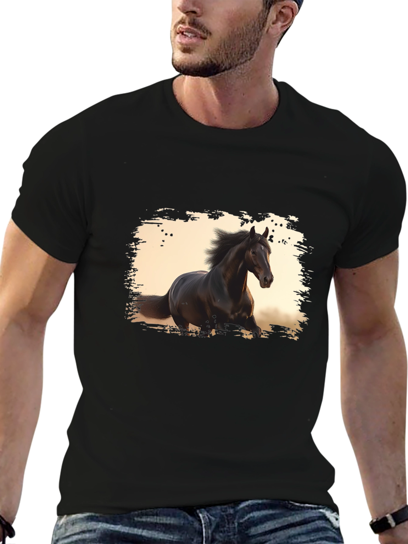 Black Horse Graphic Tee - Stylish Mens T-Shirt