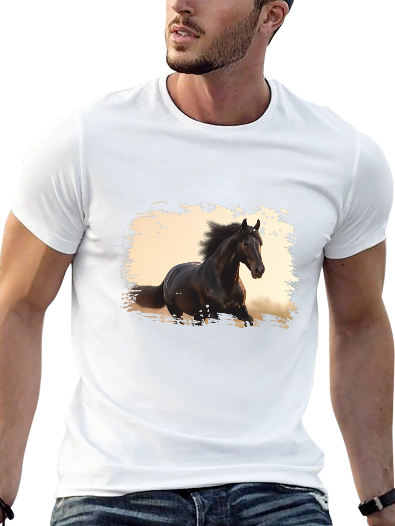 Black Horse Graphic Tee - Stylish Mens T-Shirt