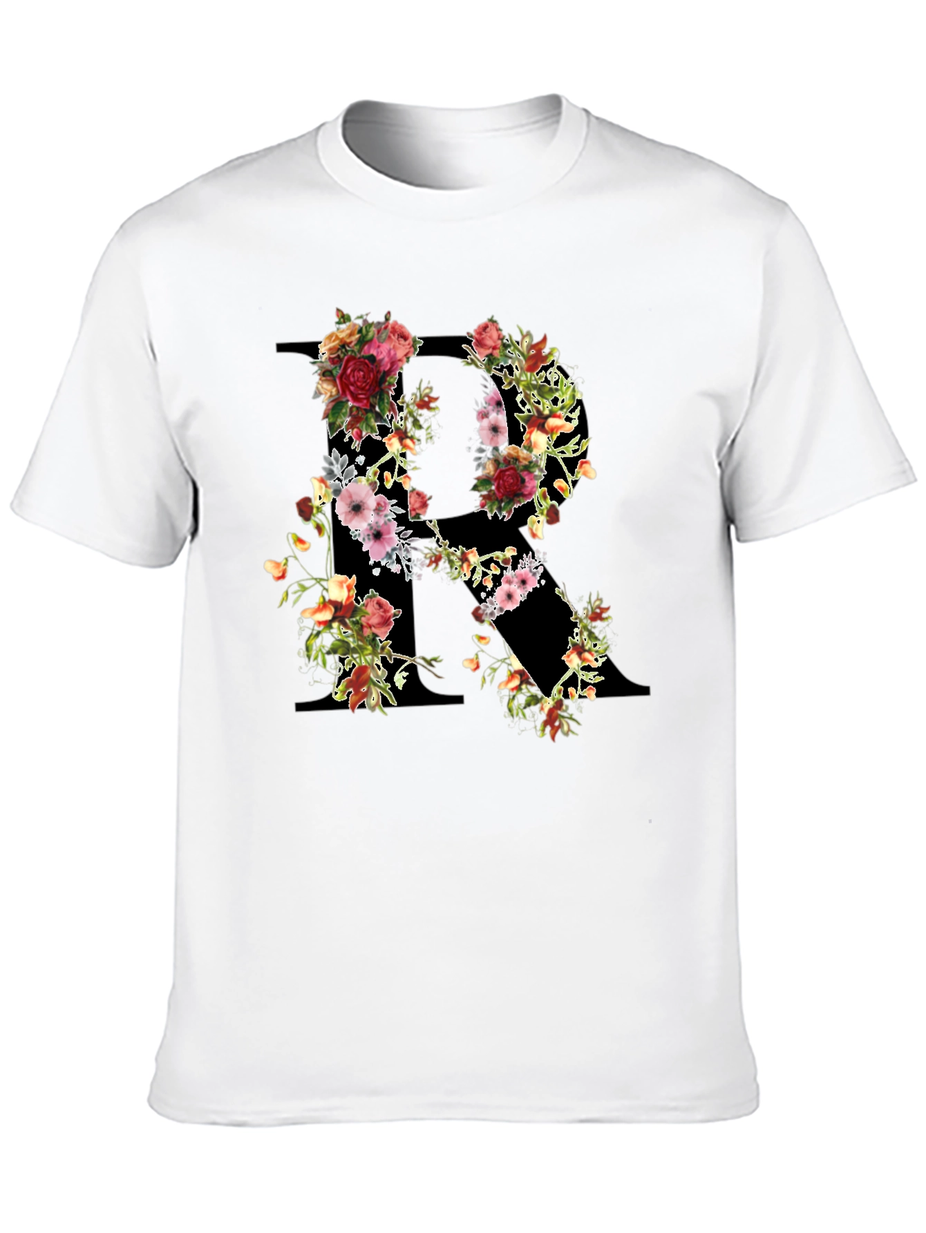 Floral Initial R Black T-Shirt