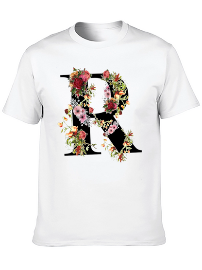 Floral Initial R Black T-Shirt