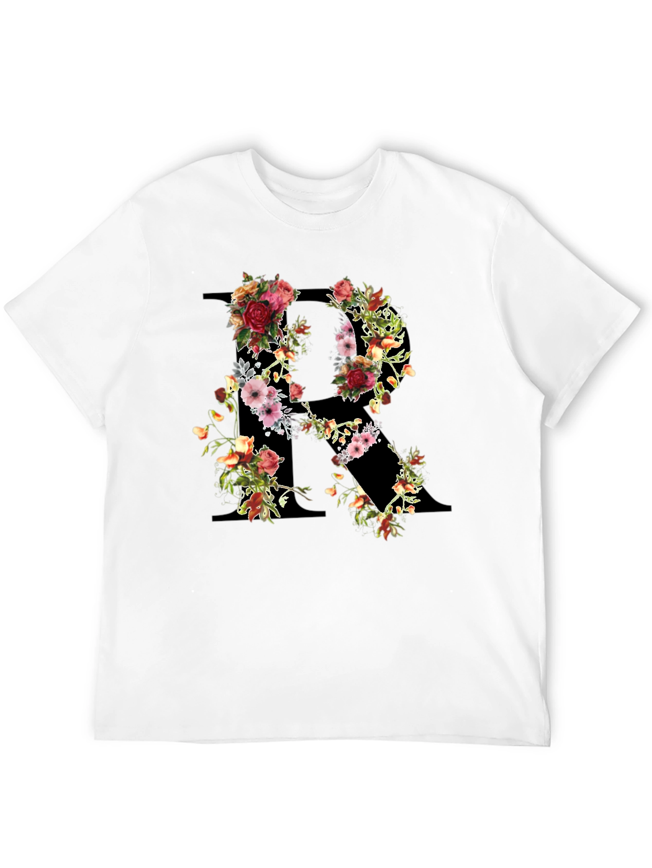 Floral Initial R Black T-Shirt