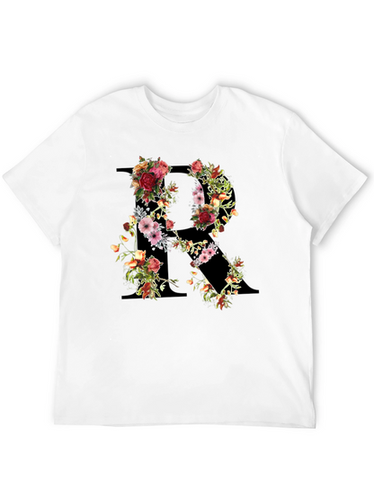 Floral Initial R Black T-Shirt