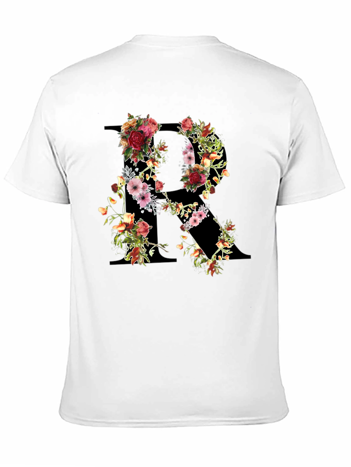 Floral Initial R Black T-Shirt