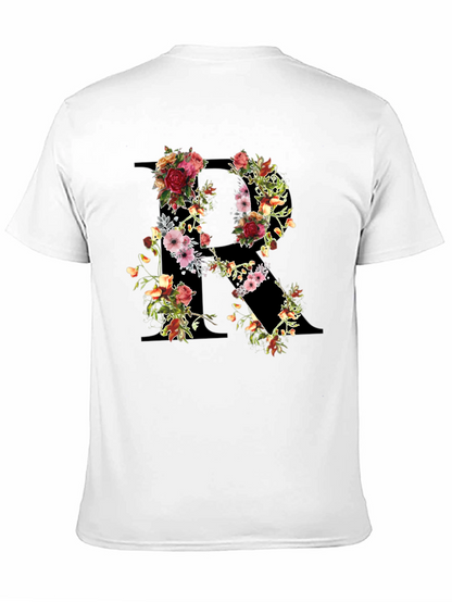 Floral Initial R Black T-Shirt