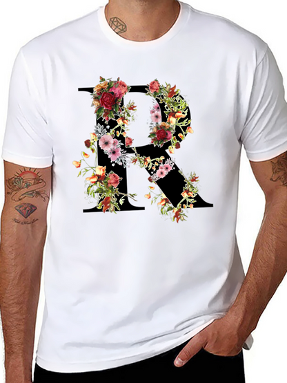 Floral Initial R Black T-Shirt