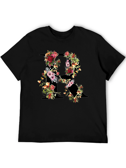 Floral Initial R Black T-Shirt