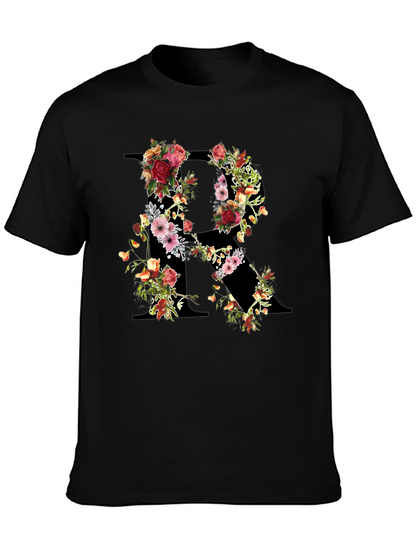 Floral Initial R Black T-Shirt