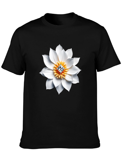 Black T-Shirt with White Floral Diamond Design