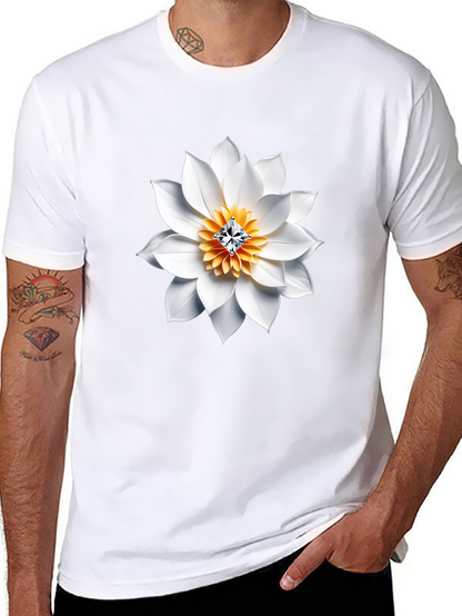 Black T-Shirt with White Floral Diamond Design