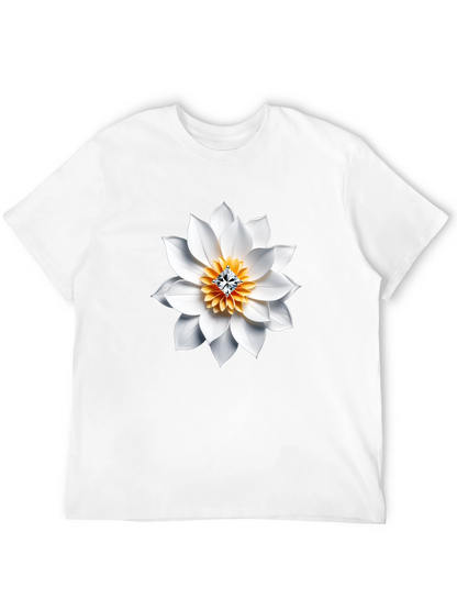 Black T-Shirt with White Floral Diamond Design