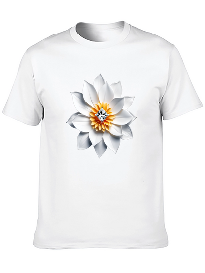 Black T-Shirt with White Floral Diamond Design