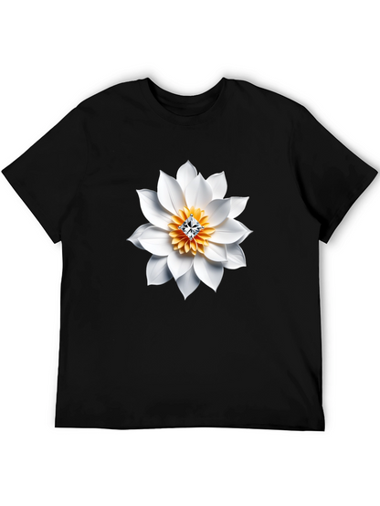 Black T-Shirt with White Floral Diamond Design