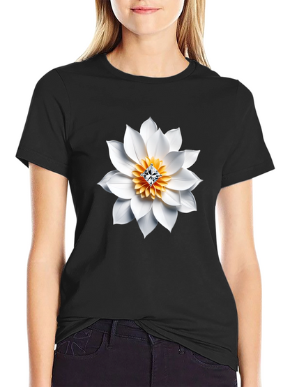 Black T-Shirt with White Floral Diamond Design