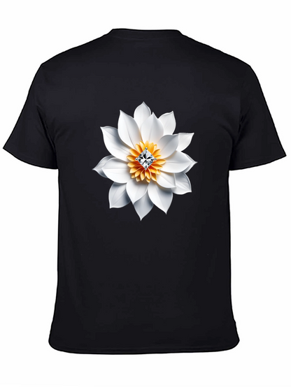 Black T-Shirt with White Floral Diamond Design