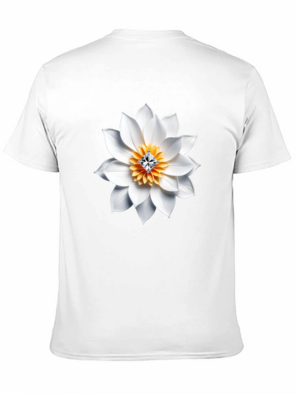 Black T-Shirt with White Floral Diamond Design