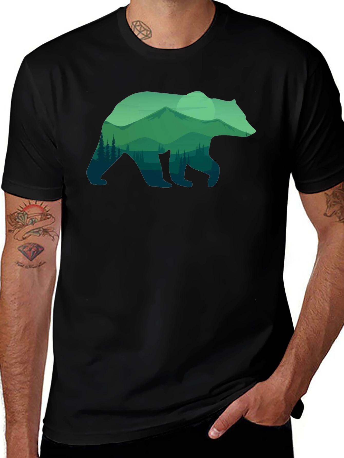 Nature Bear Graphic T-Shirt - Black