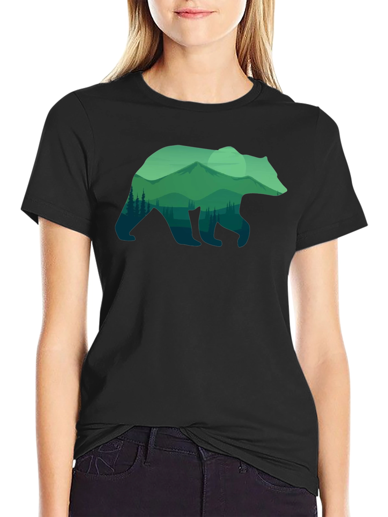 Nature Bear Graphic T-Shirt - Black