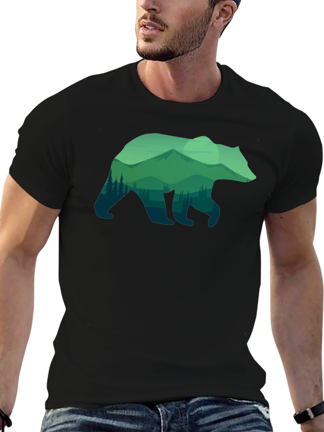 Nature Bear Graphic T-Shirt - Black