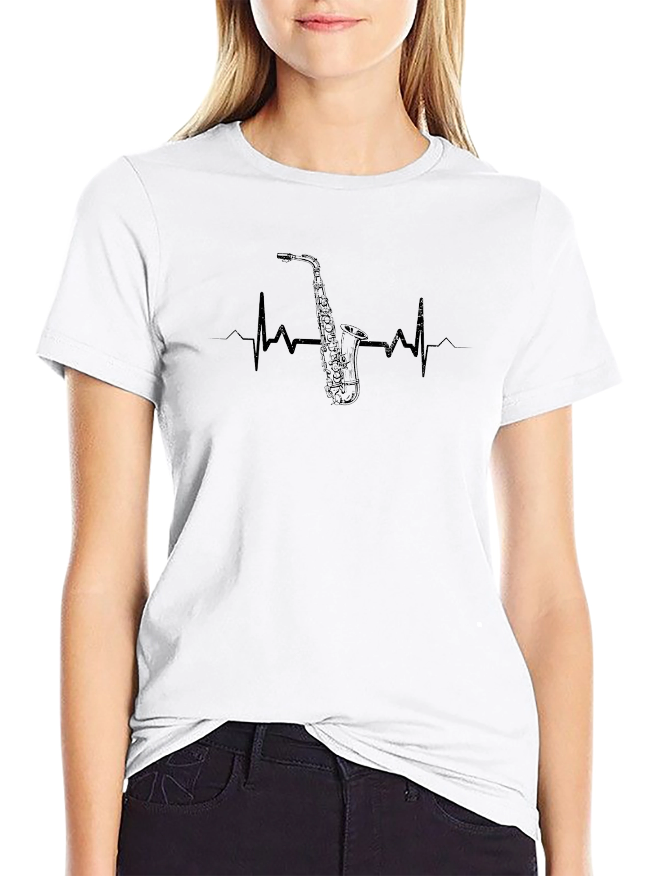 Saxophone Heartbeat T-Shirt - Music Lover Tee