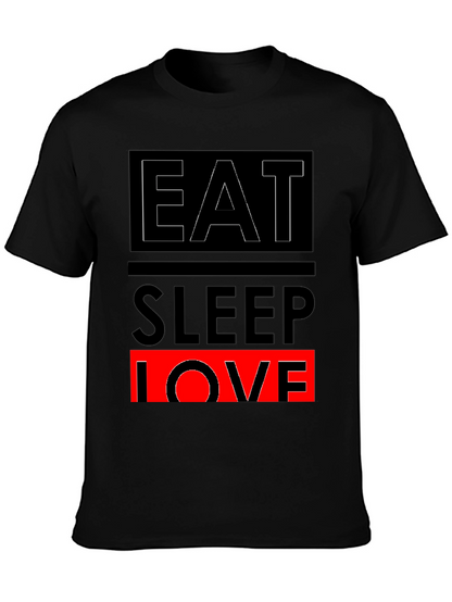 Eat Sleep Love Graphic Print Black T-Shirt